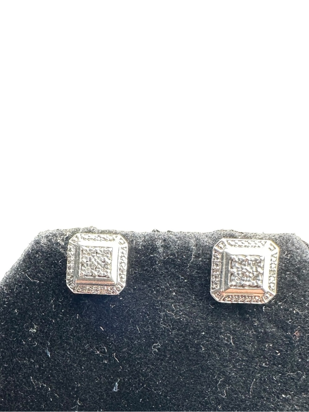 Signed Kay Jewelers 925 Silver Square Cluster Halo Stud Earrings Melee Diamonds